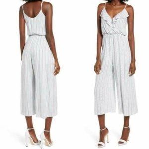 All in Favor Mint Striped Wide Leg Crop Jumpsuit Size Small
